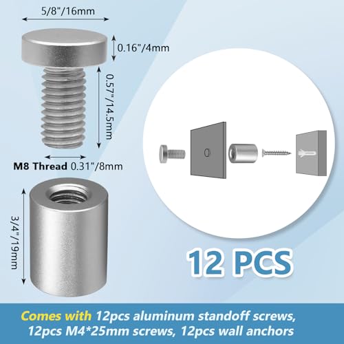 Luomorgo Aluminum Standoff Screws, 5/8" x 3/4", Silver, 12 Pcs - color: Silver, size: 5/8" x 3/4"