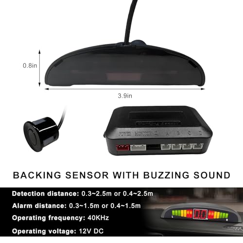Car Parking Sensor, Reverse Backup Radar System Sound Warning with 4 Parking Sensors, LED Distance Detection Warning Buzzer Alert Parking Sensors Kit for Most Vehicles