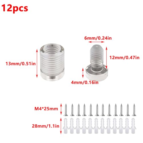 Antrader Acrylic Standoff Screws,Advertising Standoff Mount,10 x 13m,12Pcs - color: Clear, size: 3/8" x 1/2" (10 x 13mm)-12Pcs