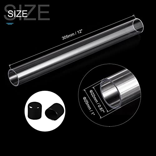PATIKIL Clear Rigid Tube Round Plastic Tubing with Black Rubber Caps Polycarbonate Water Pipe, 305mm/ 12 Inch Length, 22mmx25mm/0.87"x1", 2 Set - color: Black,Clear, size: 0.87"x1"