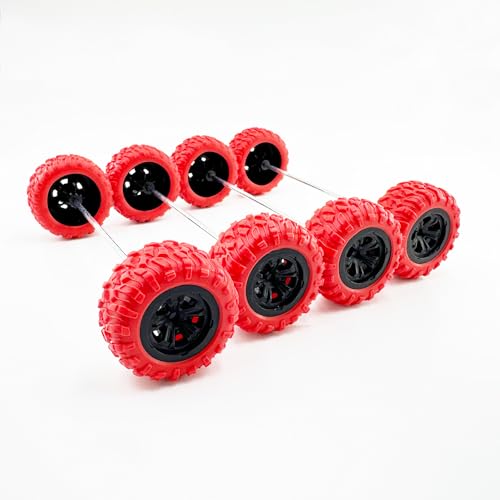 10PCS Toy Car Wheel 33mm RC Car Rubber Tire Wheel with 5PCS Shaft Round Rod Axles for RC Car Truck Robot DIY Model Toy Wheel Parts (2x33mm Red) - style: 2x33mm Red