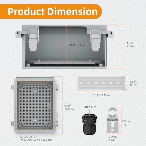 Joinfworld Outdoor Electrical Box Waterproof 8.7x6.7x4.3 - size: 8.7"x6.7"x4.3"