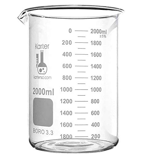 2000ml Beaker, Low Form Griffin, Borosilicate 3.3 Glass, Double Scale, Graduated, Karter Scientific 213D20 (Single) - size: 2L, style: Pack of 1
