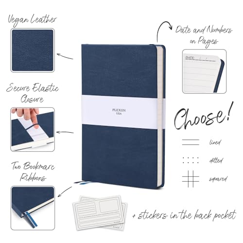 Plexon Lined Journal Notebook, Notebook Journal 160 Pages, Lined Notebook Medium 5.7 inches x 8 inches, 120 GSM Thick Paper, Navy Blue, Hardcover - color: Blue, style: Lined
