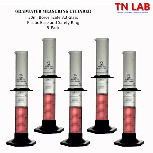 TN LAB 50ml Graduated Measuring Cylinder Borosilicate Glass with Plastic Base 50 ml 5-Pack