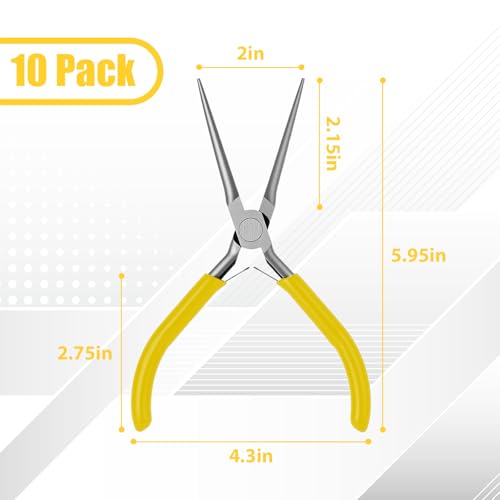 10 Pcs Mini Needle Nose Plier Bulk Jewelry 6 '', Yellow - color: Yellow