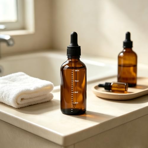 ericotry 3Pcs 100ML /3.4oz Empty Refillable Amber Glass Graduated Dropper Bottle Essential Oil Cosmetics Elite Fluid Container Jar Pot Holder with Glass Pipette Dropper - size: 100 ml