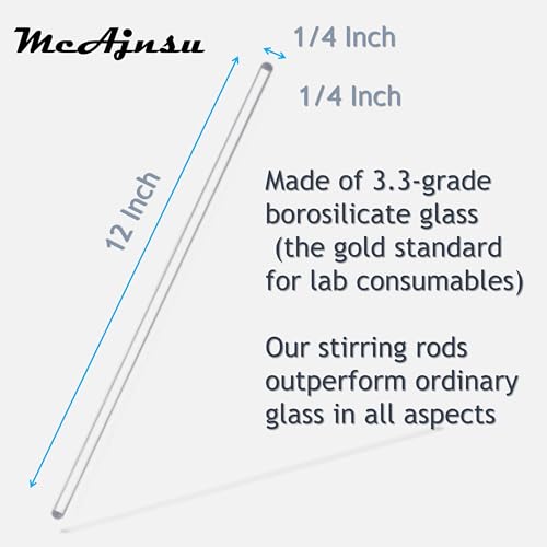 9Pcs Borosilicate Glass Stirring Rods 12" Long 1/4" Diameter Round Ends for Lab/Classroom/Home Use