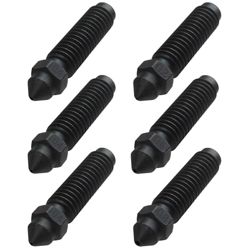 6-Pack 3D Printer Nozzles Stainless Steel Hardened Tip 0.2-0.8mm Assortment High Flow Hotend Fit for Elegoo Printers