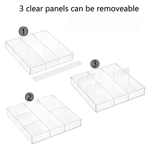 HIIMIEI Acrylic Drawer Organizer, 6 Section Clear Makeup Tray Organizer for Drawer Office Bedroom(11.8x11.8 inch) (Pack of 2) - size: 12'' x 12'' (Pack of 2)