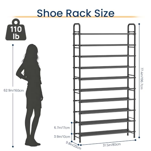 ENJOYBASICS Large Shoe Rack Garage Storage, 10 Tier Tall Metal Shelf, Black - size: 10 Tier (44 Pairs)