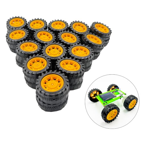 30PCS Toy Car Wheels 2mm Dia Shaft Plastic Car Wheels with 15PCS Shaft Round Rod Axles for DIY Model Toys RC Car Truck Robot Parts (Orange) - color: Orange