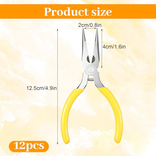 12 Pack Jewelry Pliers & Needle Nose Pliers Set, 5 Inch Mini Precision Plier with Wire Cutter, Spring Loaded Small Plier for Crafting, Electronics Repair, Wire Bending