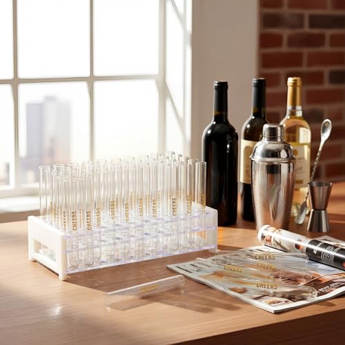 FoldTier 50 Pcs Halloween Plastic Test Tube Glasses with Rack, Clear - color: Clear