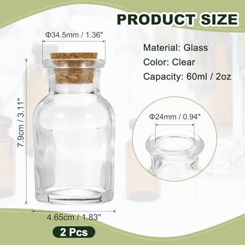 PATIKIL 2Pcs 60ml Glass Reagent Bottle with Wood Stopper, Wide Mouth 2oz - size: 60ml
