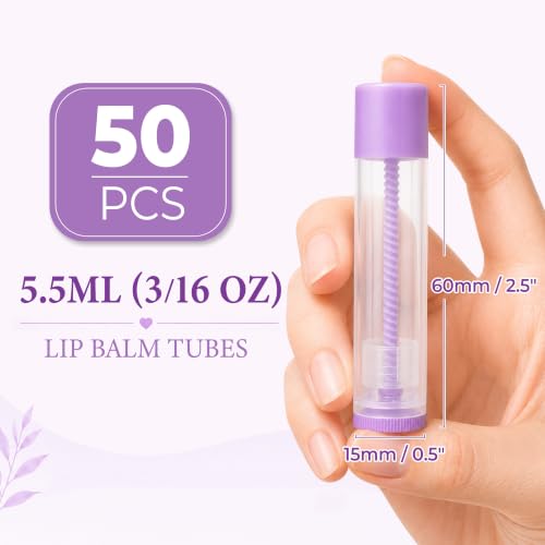LotFancy 50PCS 5.5ml (3/16 Oz) Empty Lip Balm tubes, Purple Caps - color: Purple Cap