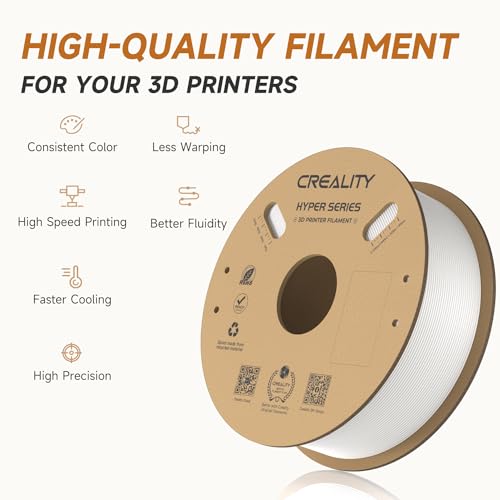 Official CREALITY Hyper PLA Filament 1.75mm White 2KG, 30-600mm/s High Speed PLA Rapid 3D Printer Filament, 2 Pack 1kg Spool(2.2lbs), Dimensional Accuracy +/-0.02mm, Fit Most FDM 3D Printer - color: White & White