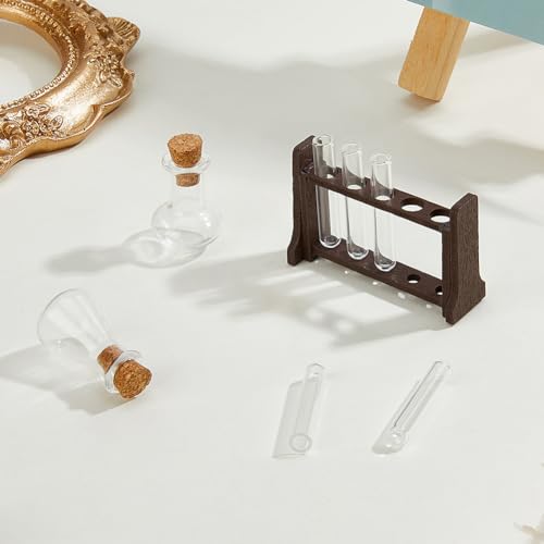 Mini Glass Test Tube Set with Wooden Rack - color: Coconut Brown