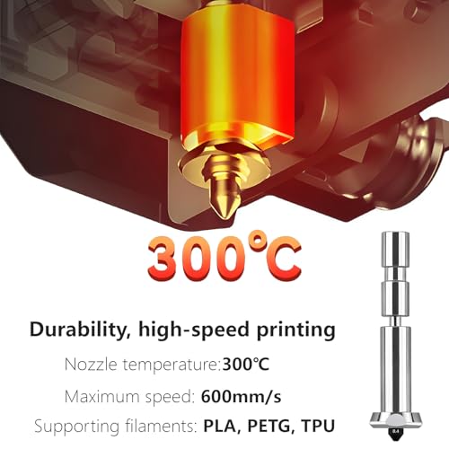 Upgraded Integrated 0.4mm Nozzle for Anycubic Kobra 3 Max, Fully Titanium Alloy Throat Tube Quick Swap Hardened Steel Nozzle High Speed Hot End Nozzle for Kobra 3 Max 3D Printer, 2PCS - color: Upgraded 0.4mm Nozzle