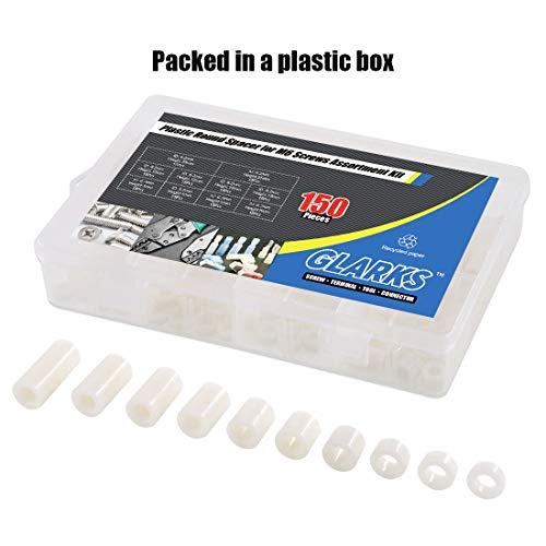 Glaks 150Pcs 10 Sizes Nylon Round Spacer Assortment Kit, OD 11mm ID 6.2mm for M6 Screws, Round Straight Tube, Nylon Standoff (3mm, 4mm, 5mm, 8mm, 10mm, 12mm, 15mm, 18mm, 20mm, 25mm)