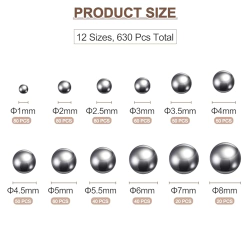 uxcell 630pcs G200 Precision Balls Assortment Kit 304 Stainless Steel