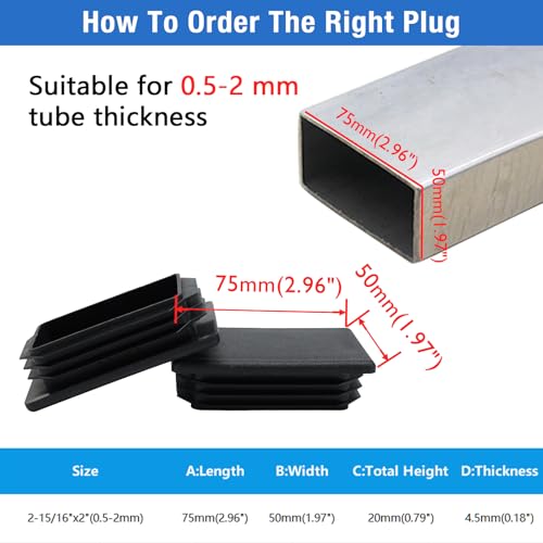 4 Pack 2" x 2-15/16" Black Rectangular Tube End Cap Plastic Plugs - color: Black, size: 2-15/16" x 2" - 4 pcs