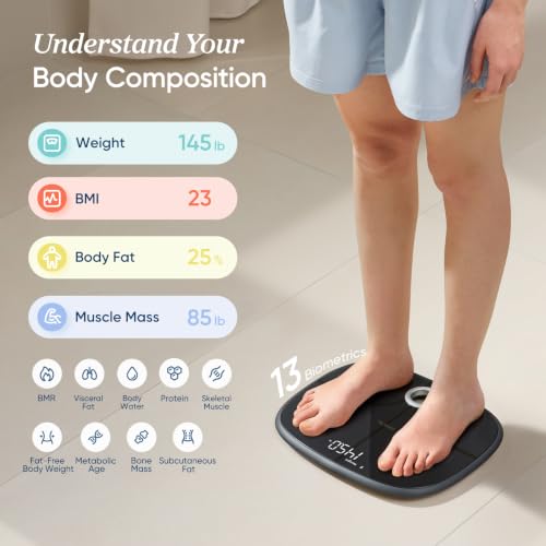 Etekcity Rechargeable Smart Scale for Body Weight, FSA Eligible, Black - color: Black, size: 13.4 x 11.5 inches