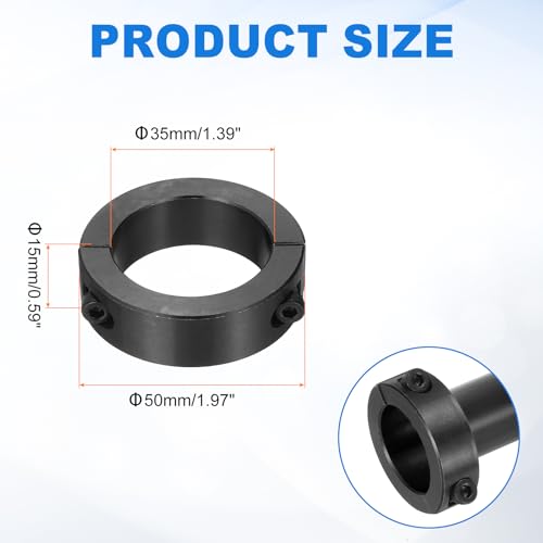 uxcell 4pcs Double Split Shaft Collars 35mm Bore, Two-Piece Clamping Collar 50mm OD 15mm Thickness Carbon Steel Lock Collar Clamp with Set Screws (Black Oxide) - size: 35mm x 50mm x 15mm