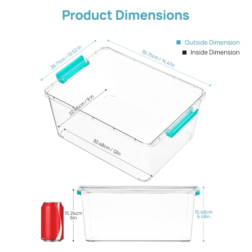 Vtopmart 4 Pack 12 Qt Clear Craft Storage Bins with Lids and Latches - color: Teal, size: 12 Qt