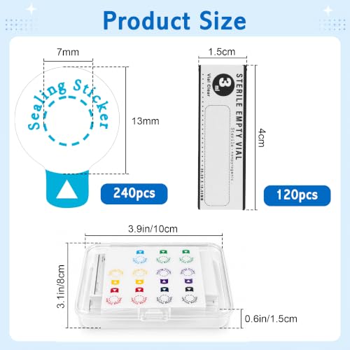 240Pcs 3ml Vials Sealing Stickers with 120 Bottle Label Stickers & Box