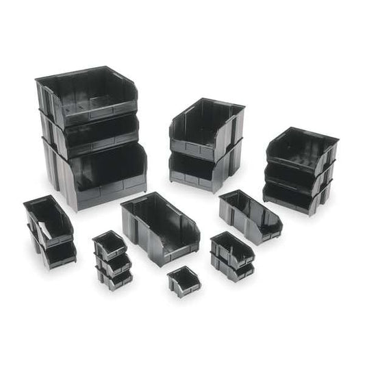 Hang & Stack Storage Bin, Polypropylene, Black, 11 in H, 16 1/2 in W, 18 in L - 1 Each