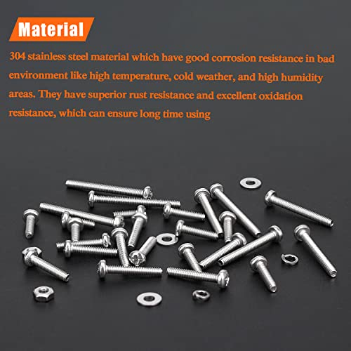 HELIFOUNER 560 Pieces M2.5 x 4mm /6mm /8mm /10mm /12mm /16mm /20mm, Phillips Pan Head Machine Screws, Metric Screws Bolts Washers Nuts Kit, 304 Stainless Steel - size: M2.5, style: Phillips Pan Head