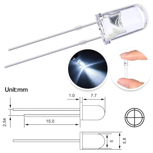 EBOOT 100 Pcs Clear LED Light Emitting Diodes Bulb LED Lamp, 5 mm (White) - color: White