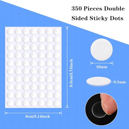 JUNEBRUSHS 350 Pieces Double Sided Sticky Dots, Sticky Tack for Wall Hanging Removable Poster Putty Clear Round Putty No Trace Adhesive Sticky Putty for Balloon Craft DIY Art Office Supplies (10 mm) - size: 10mm