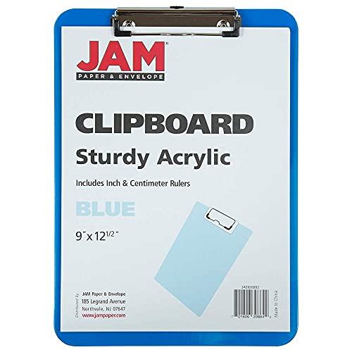 JAM PAPER Plastic Clipboards with Low Profile Metal Clip - Letter Size (9 x 12.5) - Blue - Clip Board Sold Individually - color: Blue, size: Single Clipboards