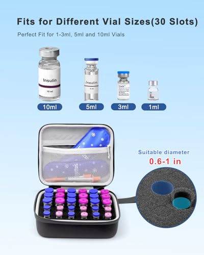 30 Slots Insulin Vial Protector Case for Diabetics Standard Insulin Vials - color: Black-30 Slots