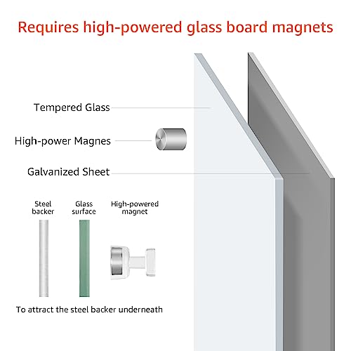 Amazon Basics Glass Dry-Erase Board, Magnetic Frameless Whiteboard, Easy to Install, 72" x 48", White - size: 72"W x 48"H