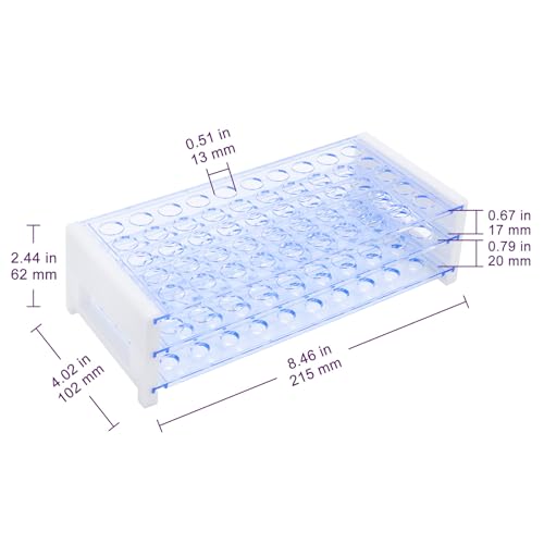 BorinGlass 50-Place Test Tube Rack for 13mm O.D. Tubes, Sturdy Plastic Lab Organizer - size: 13mm