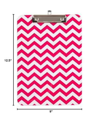 JAM PAPER Plastic Clipboards with Low Profile Metal Clip - Letter Size (9 x 12.5) - Fuchsia Pink Chevron - Clip Board Sold Individually - color: Pink Chevron, size: Single Clipboards