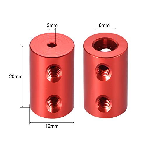 uxcell 2mm to 6mm Bore Rigid Coupling Set Screw L20XD12 Aluminum Alloy,Shaft Coupler Connector for RC Airplane Boat, Motor Accessories,Red,2pcs - size: 2mm to 6mm