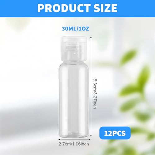 12PCS 30ml Non Squeezable Clear Plastic Bottles 1oz Empty Flip Top Containers for Cosmetics Lotions & Samples