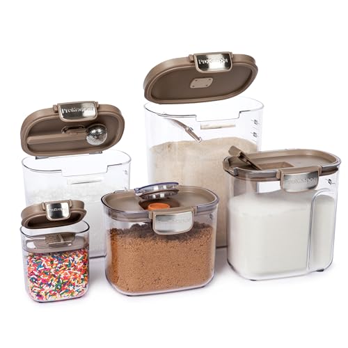 ProKeeper+ Airtight Food Storage Container Set – Clear Plastic Flour and Sugar Canister Set with Magnetic Accessories for Kitchen Organization (Taupe, 9-Piece) - color: Taupe, size: 9-Piece
