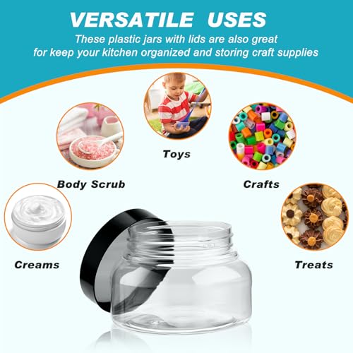 24 Pack Plastic Cosmetic Jars with Lids Label, 8 oz, Clear, Black - color: Clear, Black, size: 8 oz