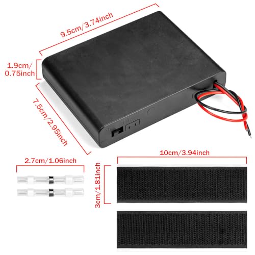 2PCS 9V (6 x 1.5V) 6AA Battery Holder Enclosures with Wire Leads and On/Off Switch Lid 9 Volt Battery Case with Hook Verclo and Solder Seal Wire Connectors
