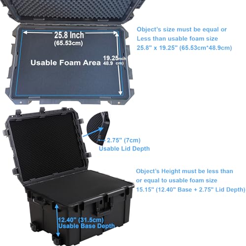 Waterproof Hard Case, 32 x 25 x 18 Inch,Equipment Roller Case with Wheels, with Customizable Foam for camera lenses Camcorder,Drone,electronic,tool, IP67,Shockproof, Inner 25.8"x19.25" x 15.15"
