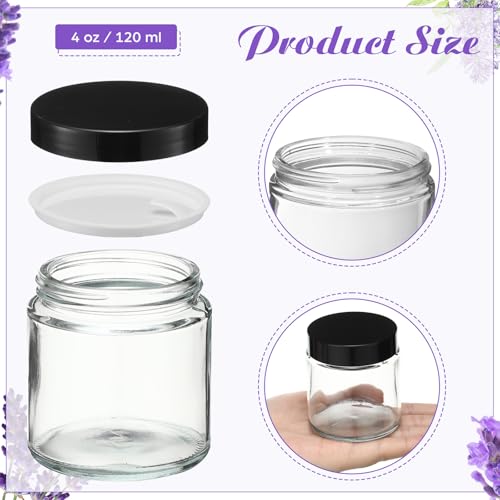 24 Pcs 4 oz Glass Jars with Lids, Clear Candle Jars with Black Lids Round Empty Candles Container Tins Candle Making Storing Lotions Spice Powder Liquid Sample Makeup (Clear) - color: Clear, size: 4 oz (24 Pcs)