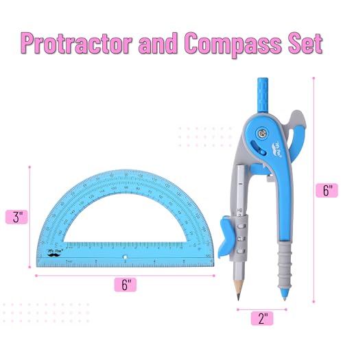 Mr. Pen- Bulk Geometry Compass and Protractor Set, 12 Sets, 6 Inch - color: Light Green + Vivid Cerise + Dark Orange +Blue, size: 12 Sets