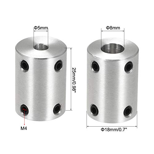uxcell 5mm to 8mm Bore Rigid Coupling Set Screw L25XD18 Aluminum Alloy,Shaft Coupler Connector for 3D Printers, Motor Accessories,4pcs - size: 5mm to 8mm