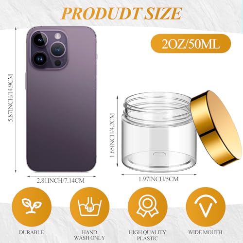 SATINIOR 36 Pieces 2 oz Plastic Jars with Lids Wide Mouth Airtight Reusable Container Acrylic Cosmetic Small Jars for Lotions Ointments Travel Toiletries Creams Make up Storage(Gold) - color: Gold, size: 2 oz