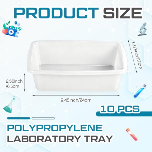 Kingdder 10 Pcs Plastic Lab Trays 9.45''x6.69''x2.56'' Polypropylene Tray - size: 9.5'' L X 6.7'' W X 2.7'' H